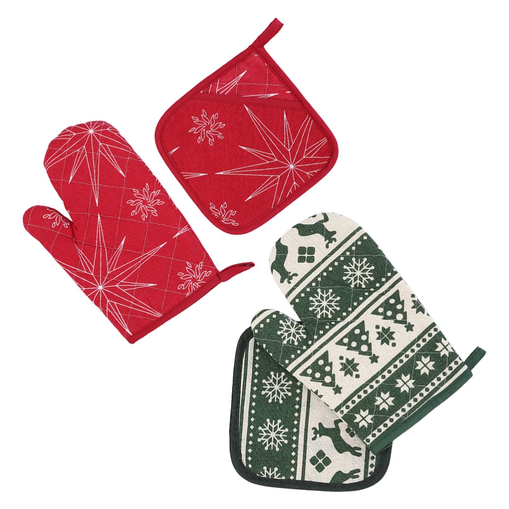 2 Sets Christmas Kitchen Oven Heat Resistant Gloves Creative Insulation Pads