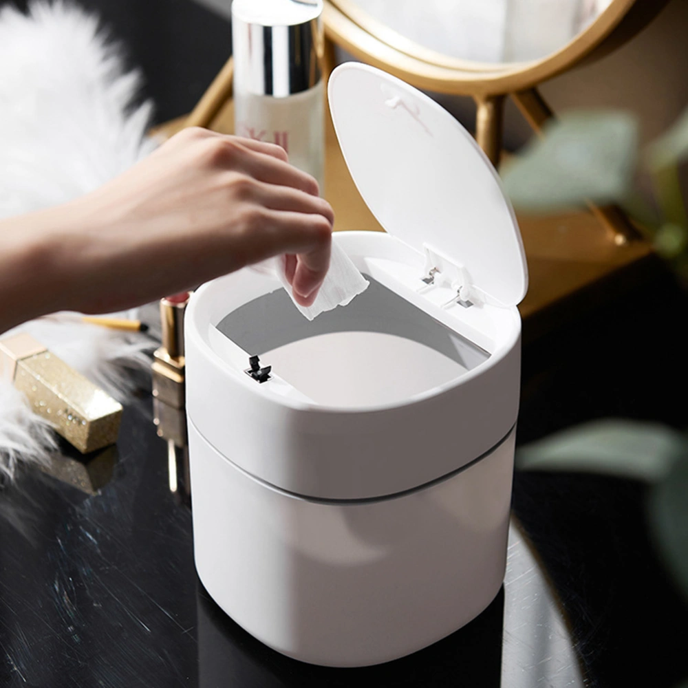 Desktop Trash Can Mini Pressing Cover Garbage Bin Car Waste Container Creative Garbage Can for Home (White)