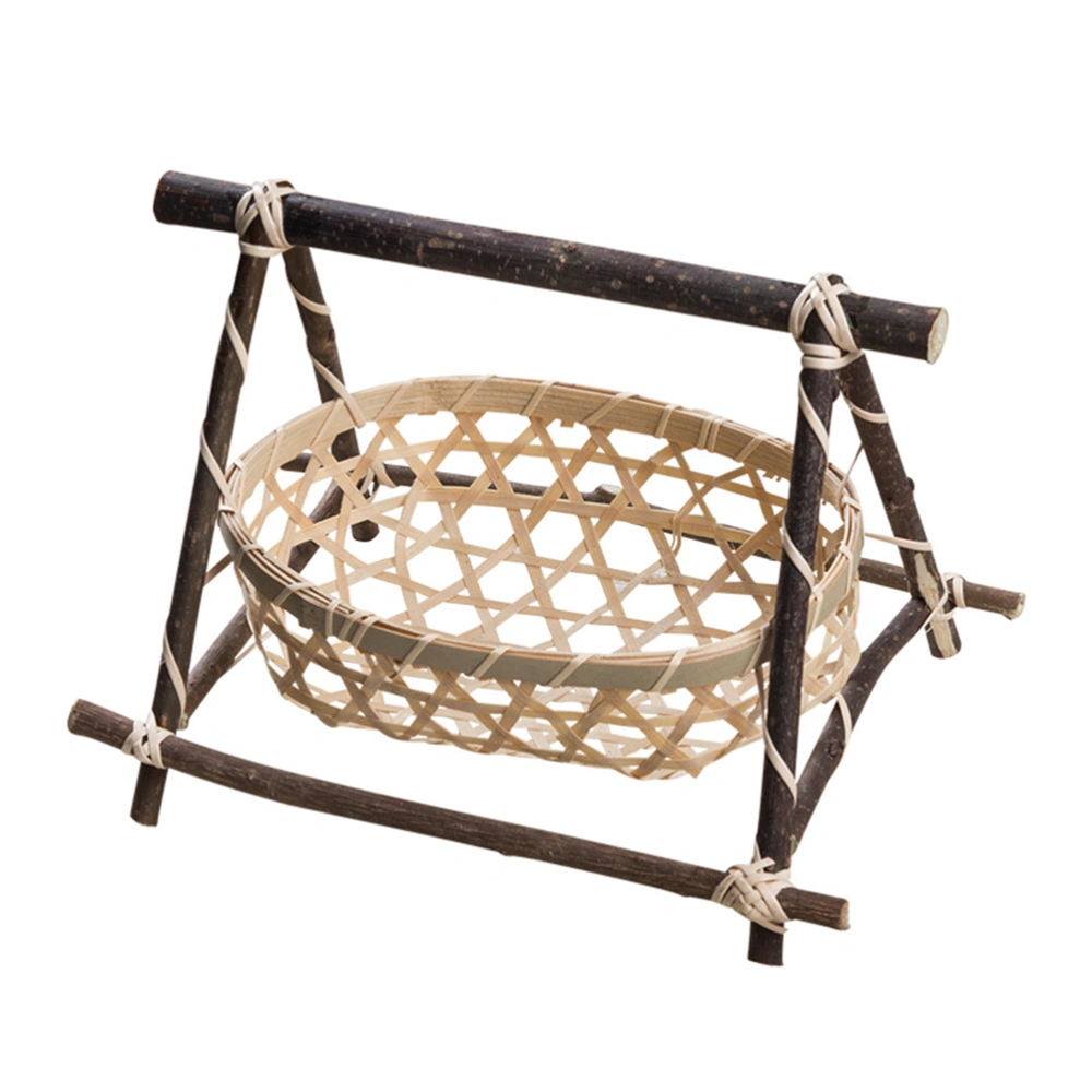 Bamboo Woven Storage Box Portable Tea Cake Storage Basket Delicate Tea Set Accessories Lightweight Oval Storage Basket for Home (Size L)