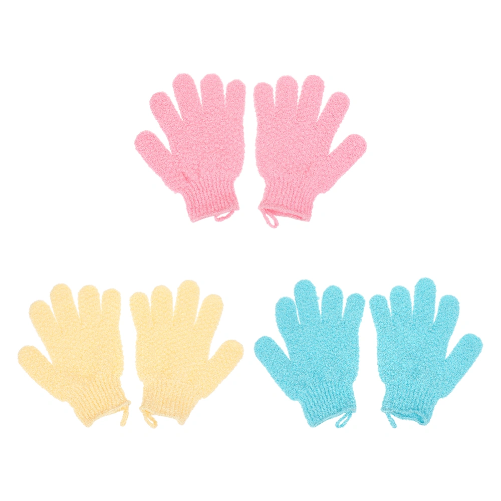 3 Pairs Bathing Gloves Massage Gloves Body Exfoliating Gloves (Assorted Color)