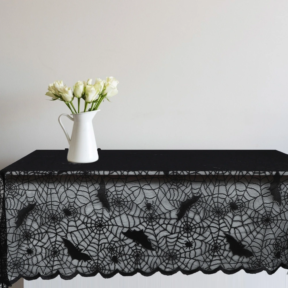 1 Pc Halloween Lace Spider-shaped Tablecloth Ornament Cover for Decoration (Black)