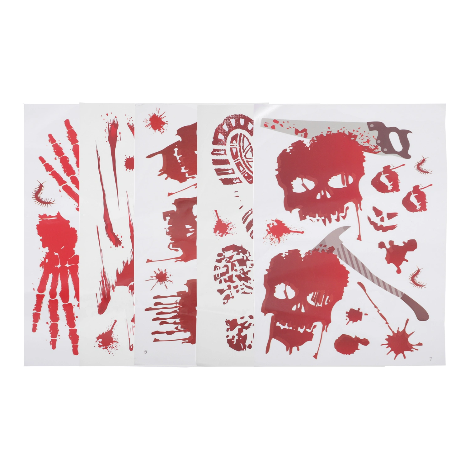 5 Sheets of Halloween Themed Stickers Creepy Door Stickers Novel Toilet Decals
