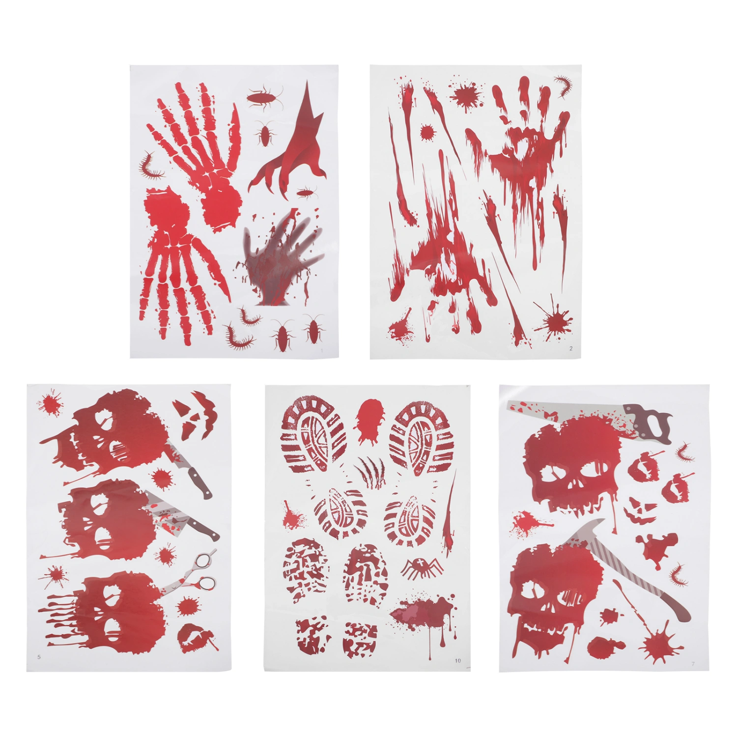 5 Sheets of Halloween Themed Stickers Creepy Door Stickers Novel Toilet Decals