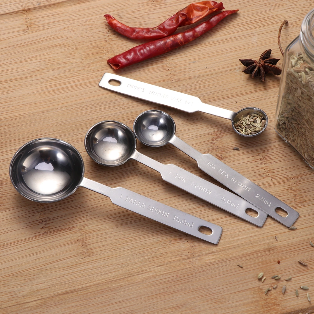 4pcs Kitchen Baking Cooking Stainless Steel Measuring Spoons in Different Sizes (Silver)