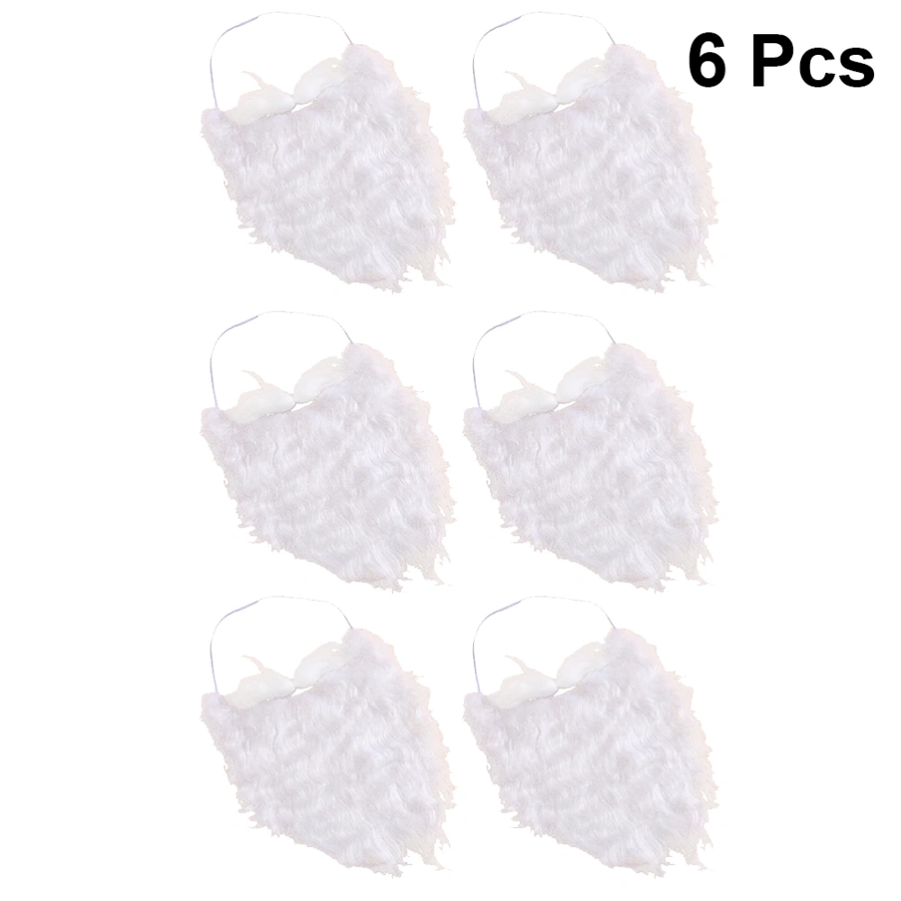 6pcs Santa Mustaches Interesting Fake Beard Face Props Party Supplies Favors for Festival Ball Party (White)