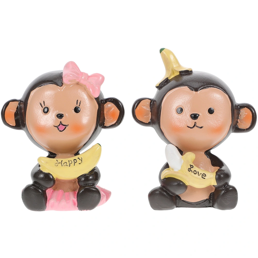 2Pcs Valentine's Day Gift Couple Monkey Models Adornment Cake Ornament (Coffee)