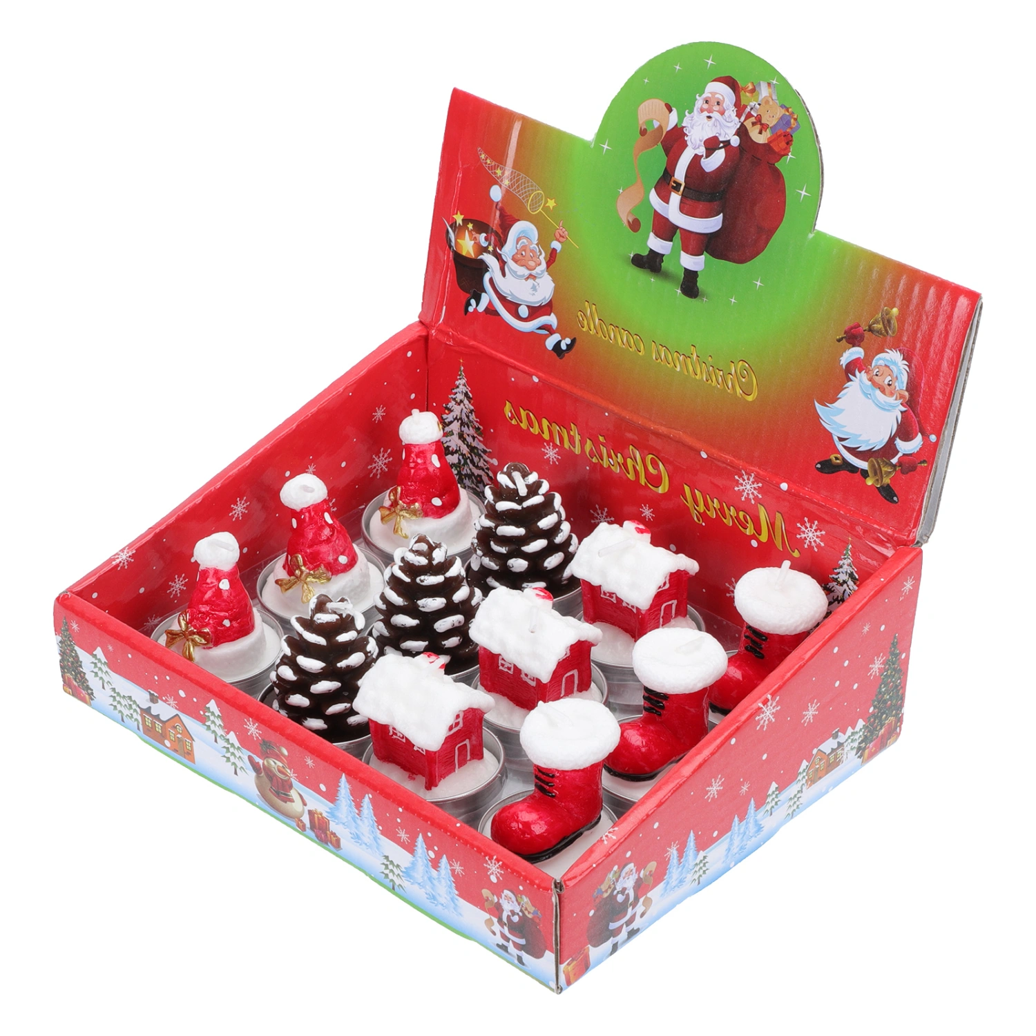 12Pcs Christmas Aroma Candles Xmas Tree Layout Adornments Decorative Candles