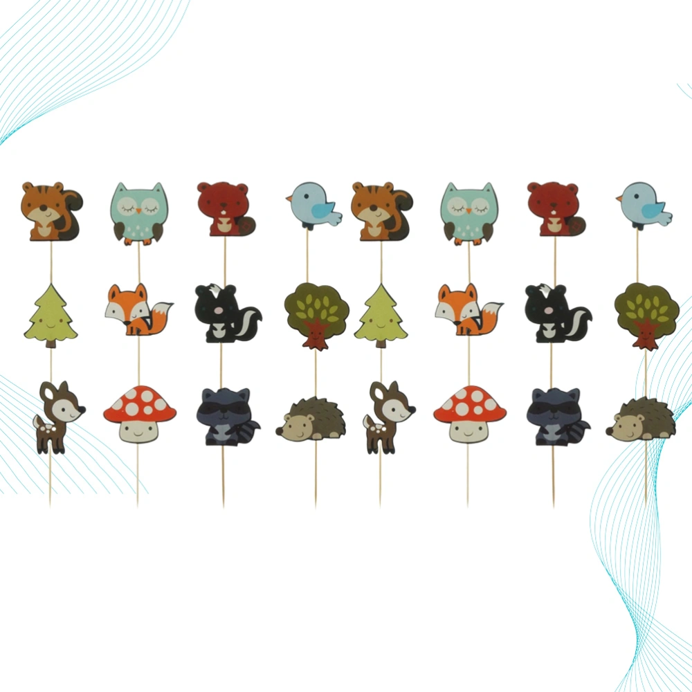 24PCS Forest Animals Cake Toppers Birthday Dessert Decors Cupcake Picks Cartoon Cupcake Decoration for Kids Baby Shower Party