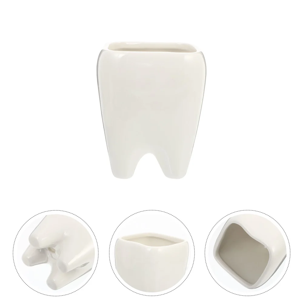 2Pcs Tooth Shaped Ceramic Succulent Cactus Flower Pot Home Tabletop Decoration