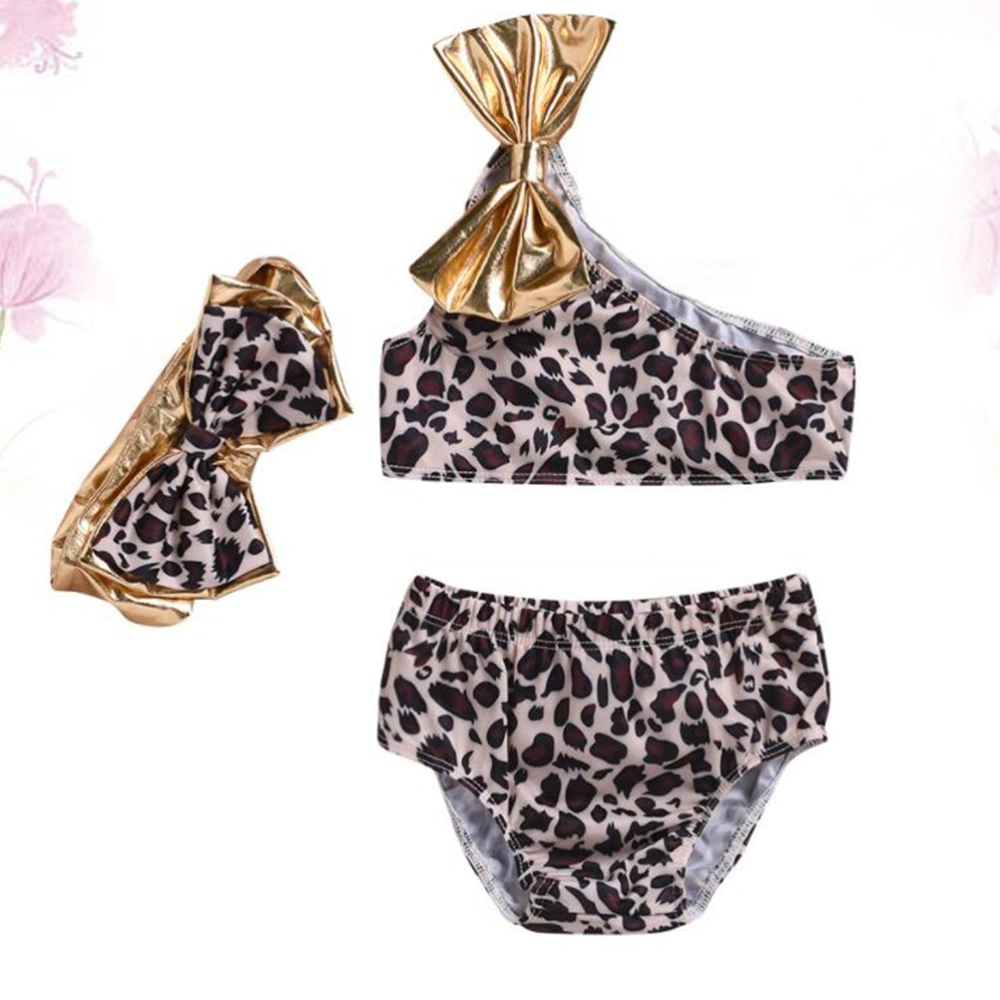 Children Swimsuits Summer Toddler Baby Girl Leopard Bikini Kids Swimming Suits Tops High Waist Shorts Bikini Set (90cm, Suit for 12-18 Months Old)