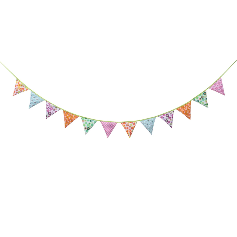 3M Pennant Flags Banner Multicolor Flowers Cotton Fabric Bunting Garland 12 Triangle Flags Decoration for Wedding Birthday Baby Shower Prom Anniversary