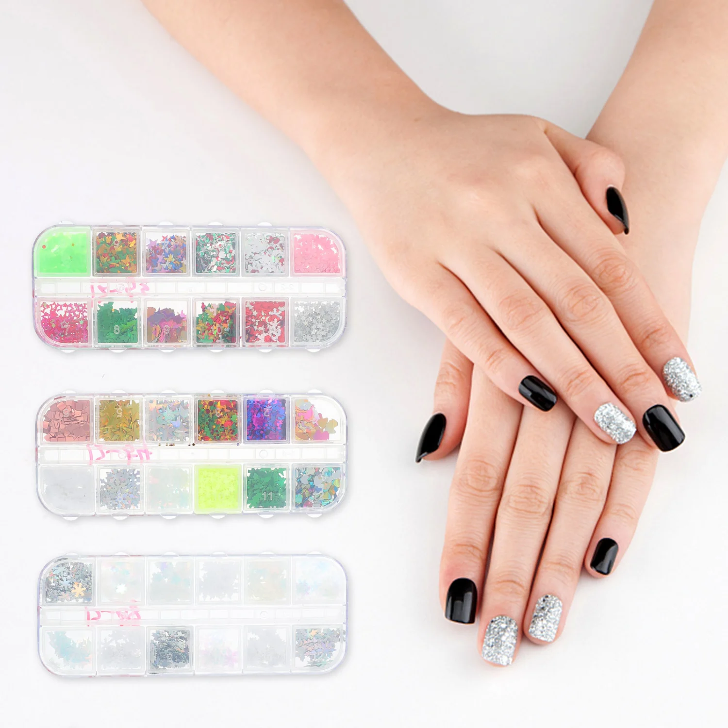 3 Boxes Colorful Nail Sequins Decorative Nail Charms Manicure Charms for Salon
