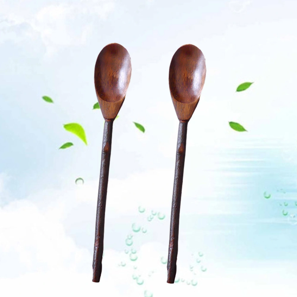 2pcs Natural Wood Spoon Branch Unique for Coffee Honey Japanese Style Dessert Spoon