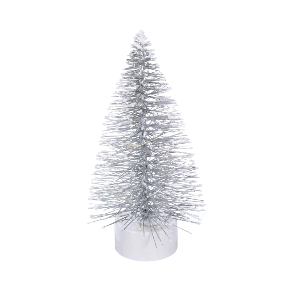 1pc Christmas Tree Decor Festive LED Light Lamp Miniature Kids Toy Birthday Gift for Mini House Party Silver