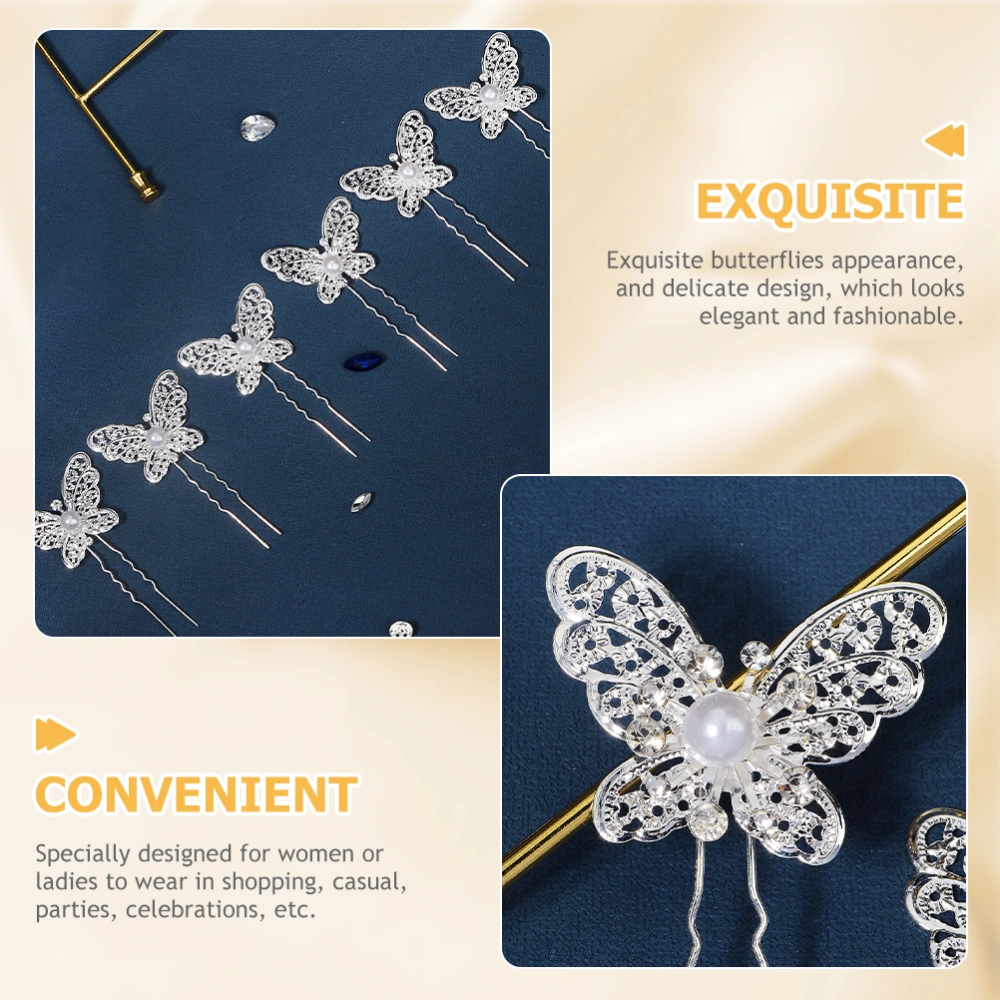 6pcs Rhinestone Pearl Butterflies Hair Pin Bride Wedding Hair Pin Hair Accessories for Girls