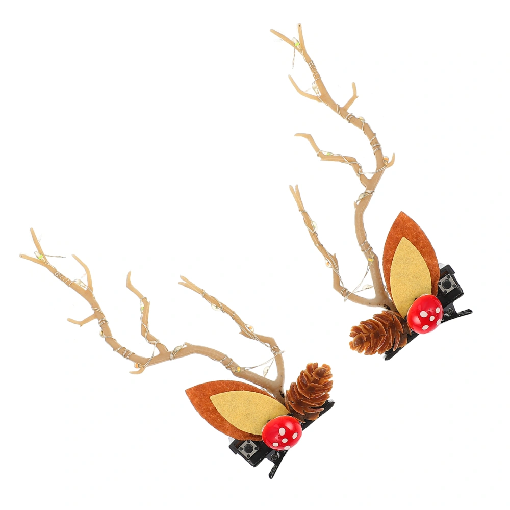 1 Pair Christmas Glowing Hairpins Deer Antlers Barrette Elk Horns Hair Grip Clip