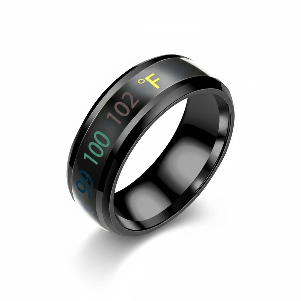 1Pc Fashion Ring Jewelry Intelligent Temperature Display Couple Ring (No.9)