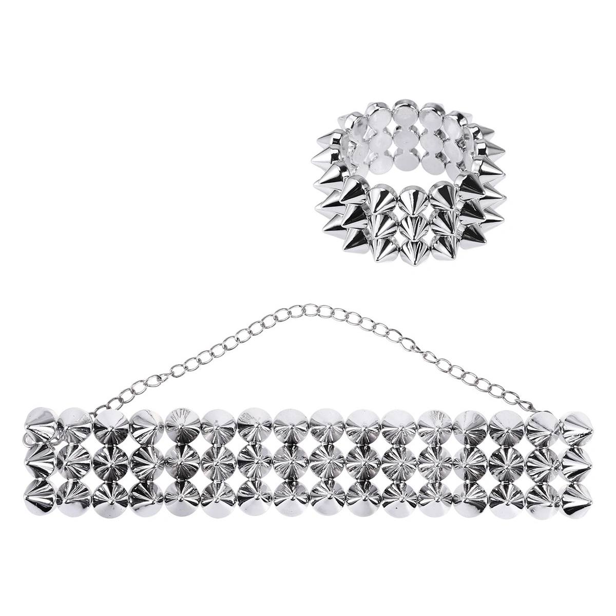 Spike Chocker Earring and Bracelet Set Metal Rivet Jewelry Set in Punk Style