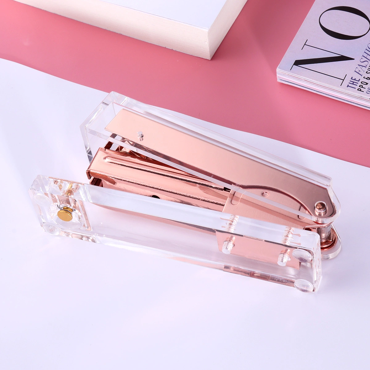 Acrylic Rose Gold Desktop Staplers Classic Modern Design to Brighten Up Your Desk Elegant Office Desk Accessory