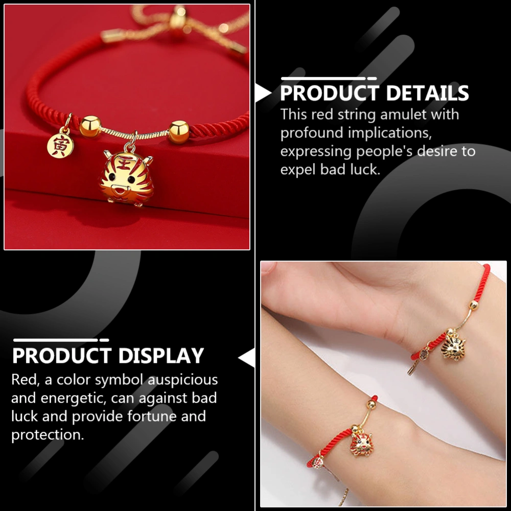 2pcs Tiger Charm Bracelet Spring Festival Bracelet Protection Blessing Red Rope