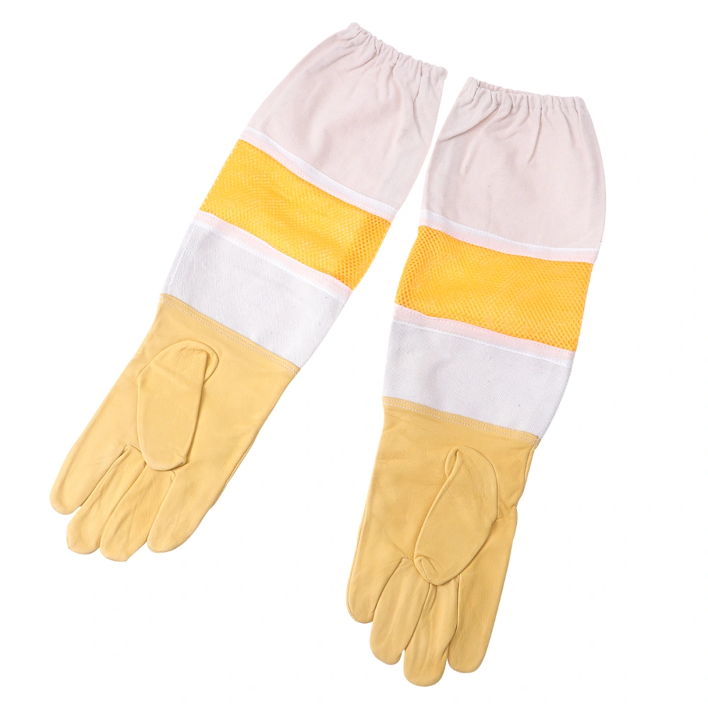 Beekeeper Prevent Gloves New Style Breathable Beekeeping Gloves Ventilated Professional Anti Bee Protective Sleeves Beekeeping Apiculture Equipment (Golden, Size L)