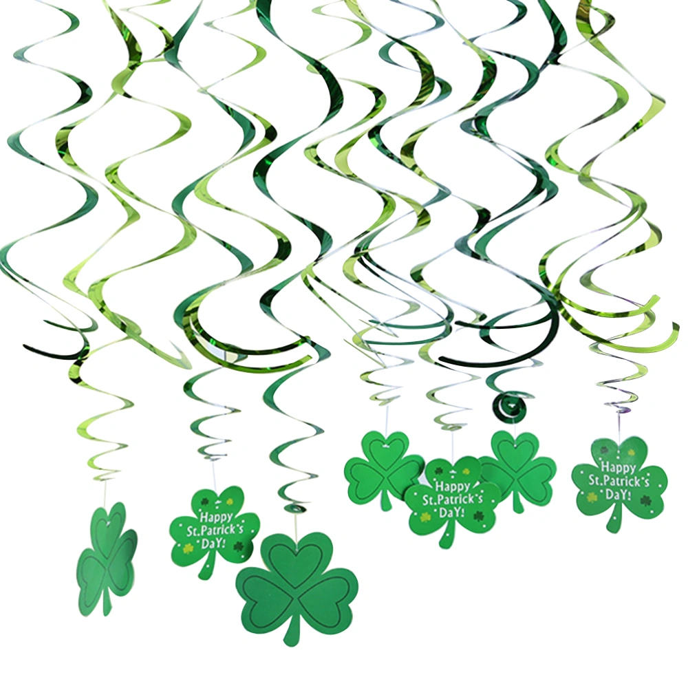 30 sets Green Hanging Swirls with Paper Four-leaves Clover Pendant for St. Patrick's Day