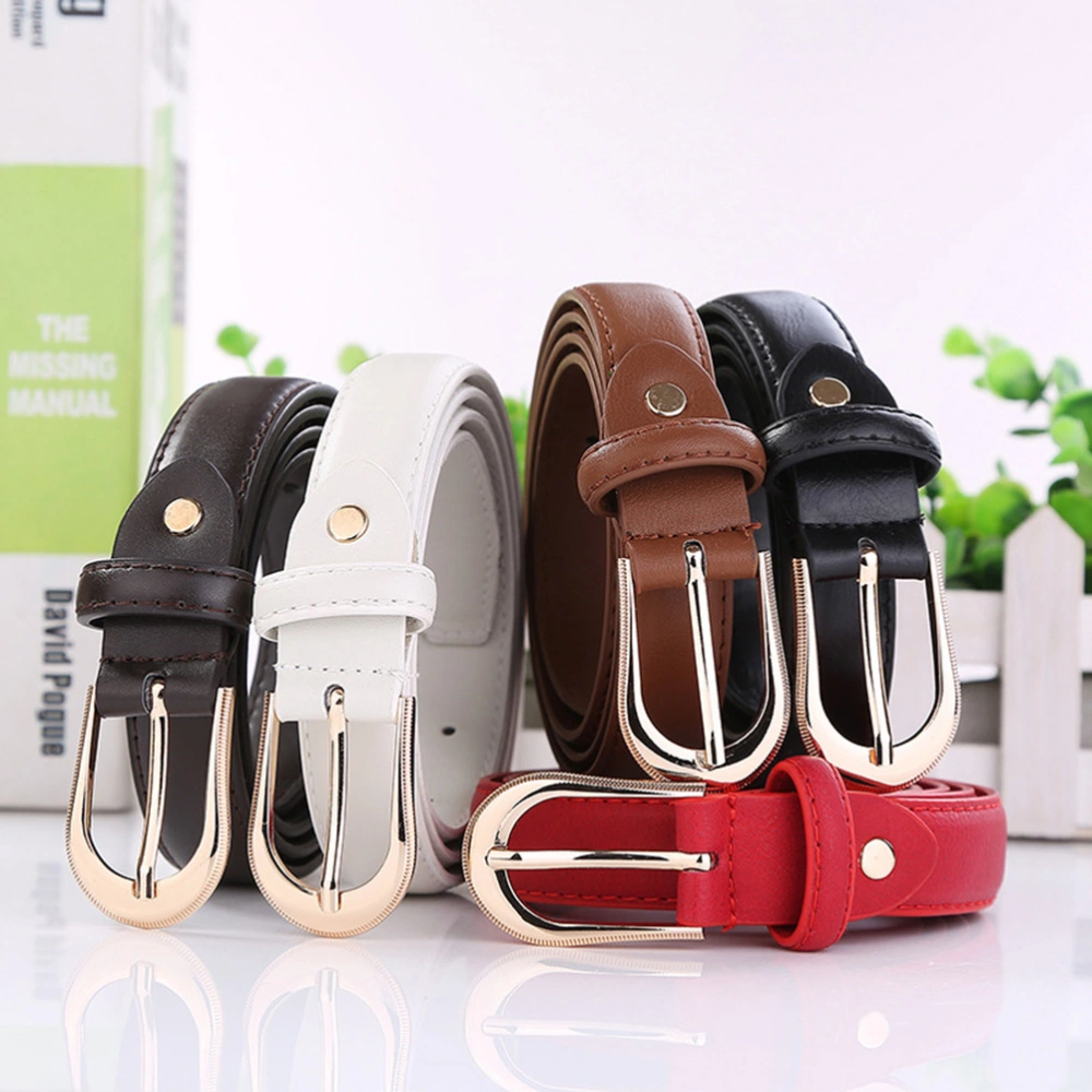 Women PU Leather Belt Solid Color Pin Buckle Simple Waist Belts for Dress and Jeans Accessories (Light Brown)