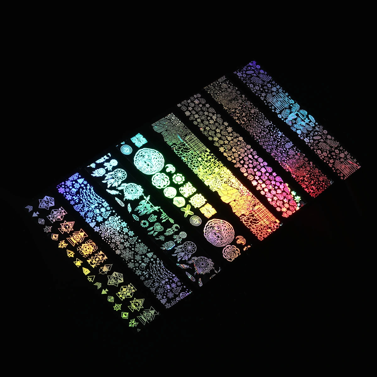 Set of 8 Colorful Nail Art Tips Stickers Mysterious Starry Sky Night Makeup Manicure DIY Decals Decoration