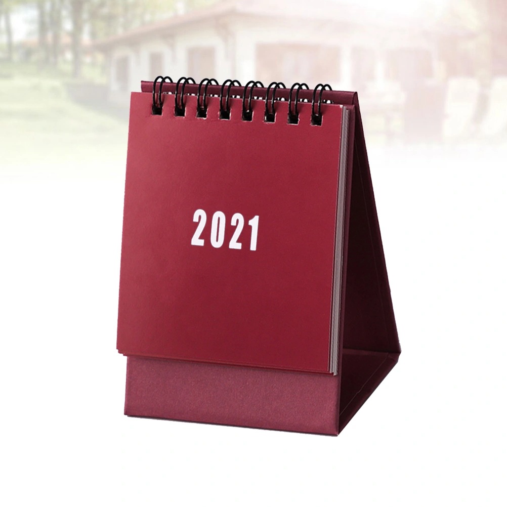 2Pcs 2021 Mini Durable Desktop Calendar Art Crafts Desktop Simple Style Year Calendar Home Office School Desk Decoration Gifts (Claret)