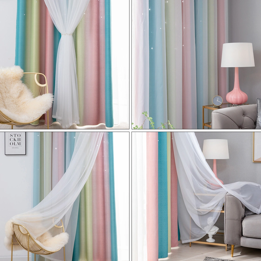 2Pcs Gradient Color Double-Layer Window Tulle Curtains Sunshade Window Curtains