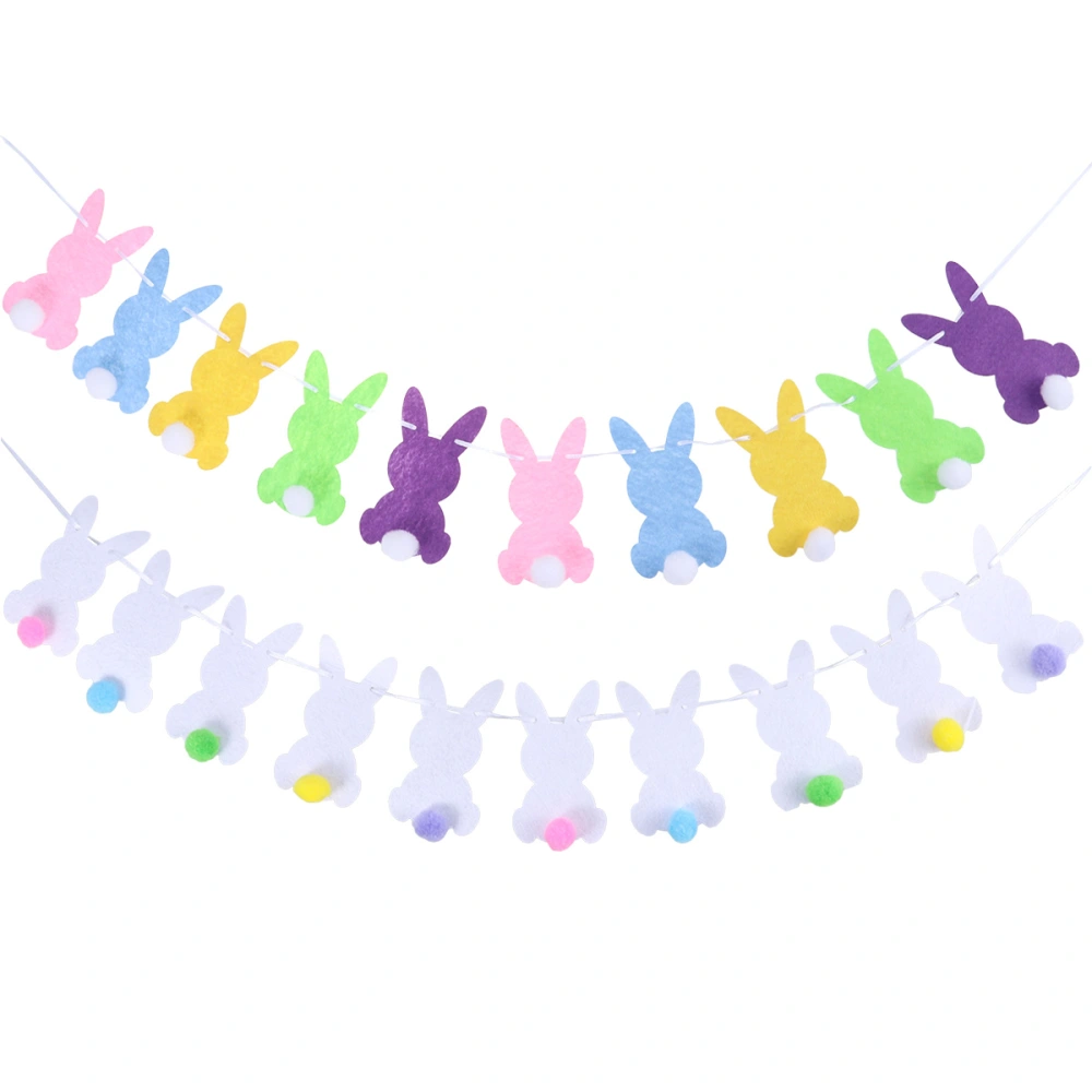 2 Sets Rabbit Shape Easter Banner Colorful Bunny Garland Rabbit Bunting Pompon Flag Party Supplies for Easter Party Decorations(1 Set Colorful Rabbit with White Pompon and 1 Set White Rabbit with Colorful Pompon)