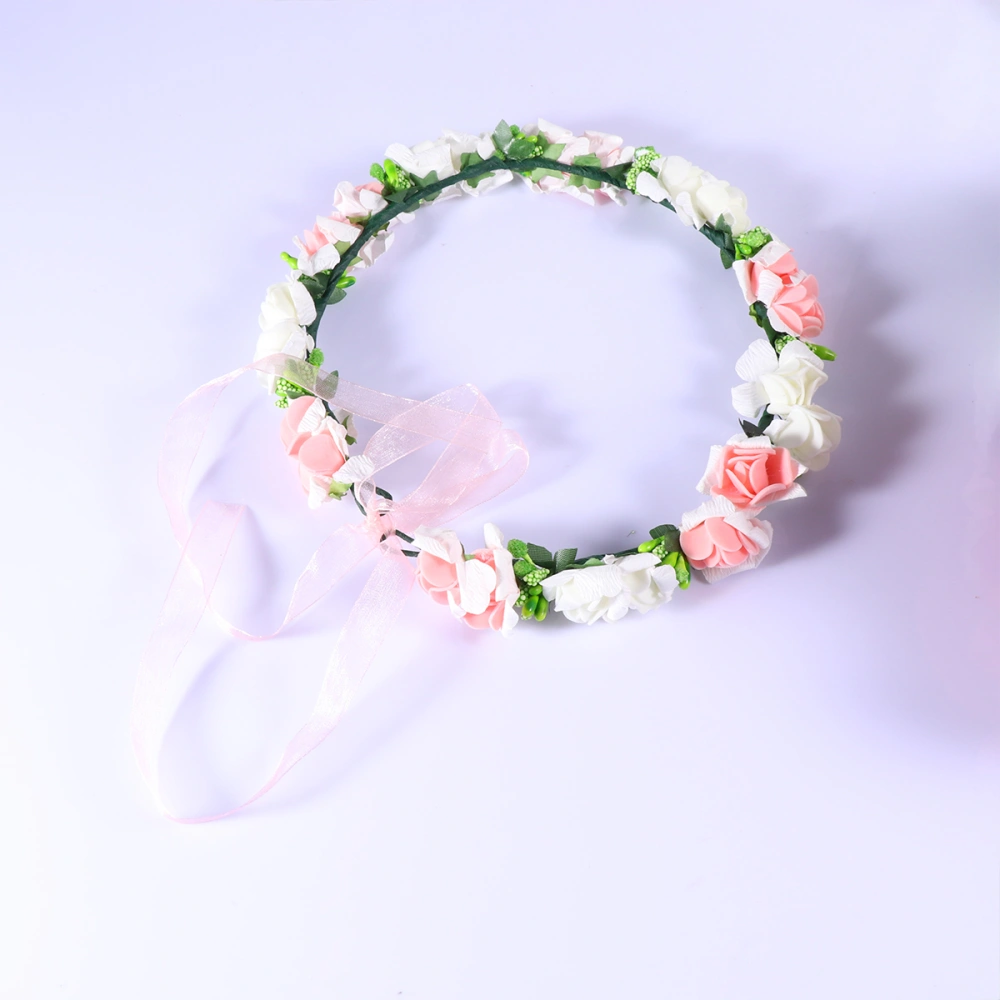 Girl Handmade Wreath Headband Rattan Simulation Berry Floral Decoration Hair Loop Wreath Headband Hair Accessories for Children (Strawberry Single Row Pink and White Headband)