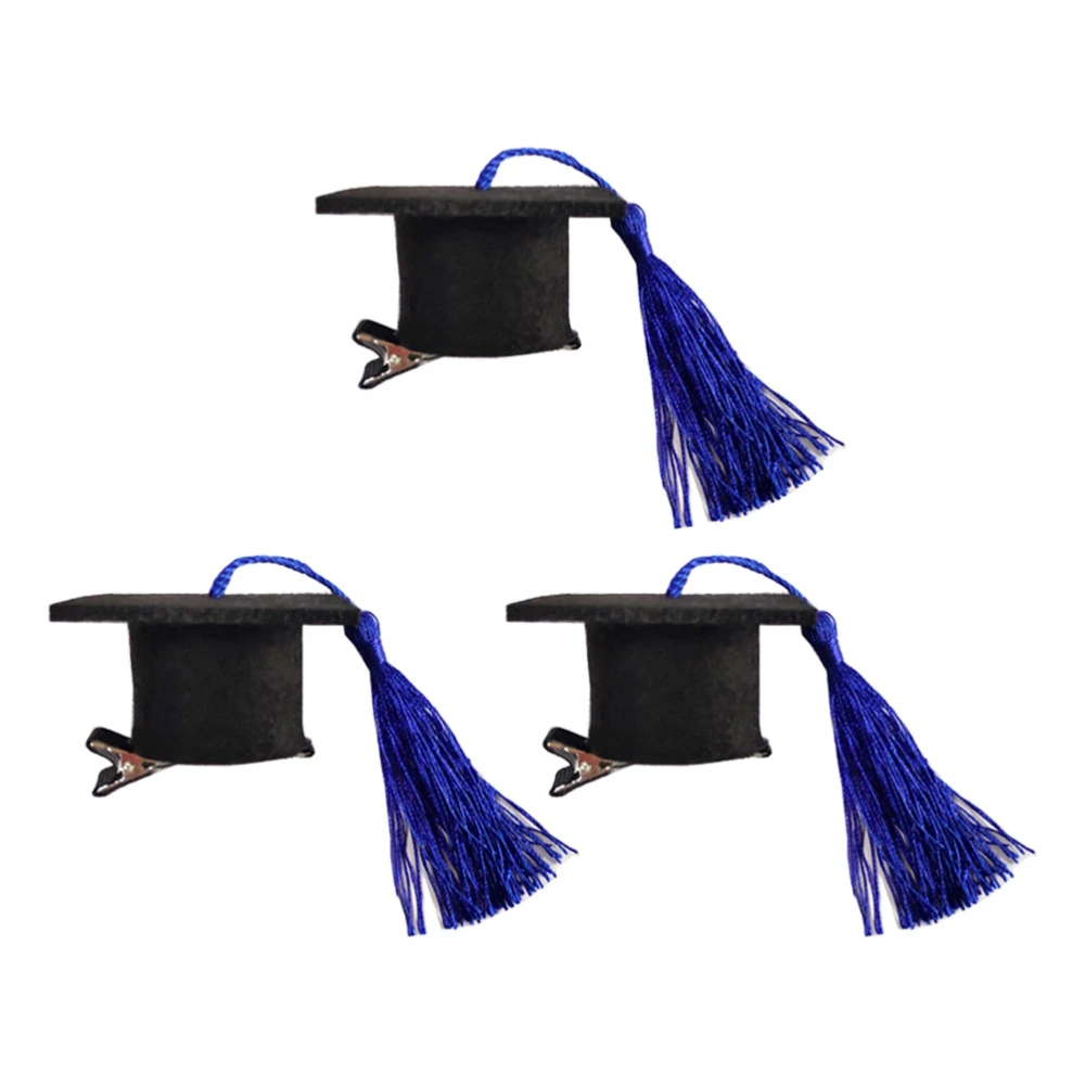 3pcs Mini Doctoral Hair Clip Graduation Hat Hairpins Tassel Headdress Graduation Party Barrettes Decoration for Adult Kids (Blue)