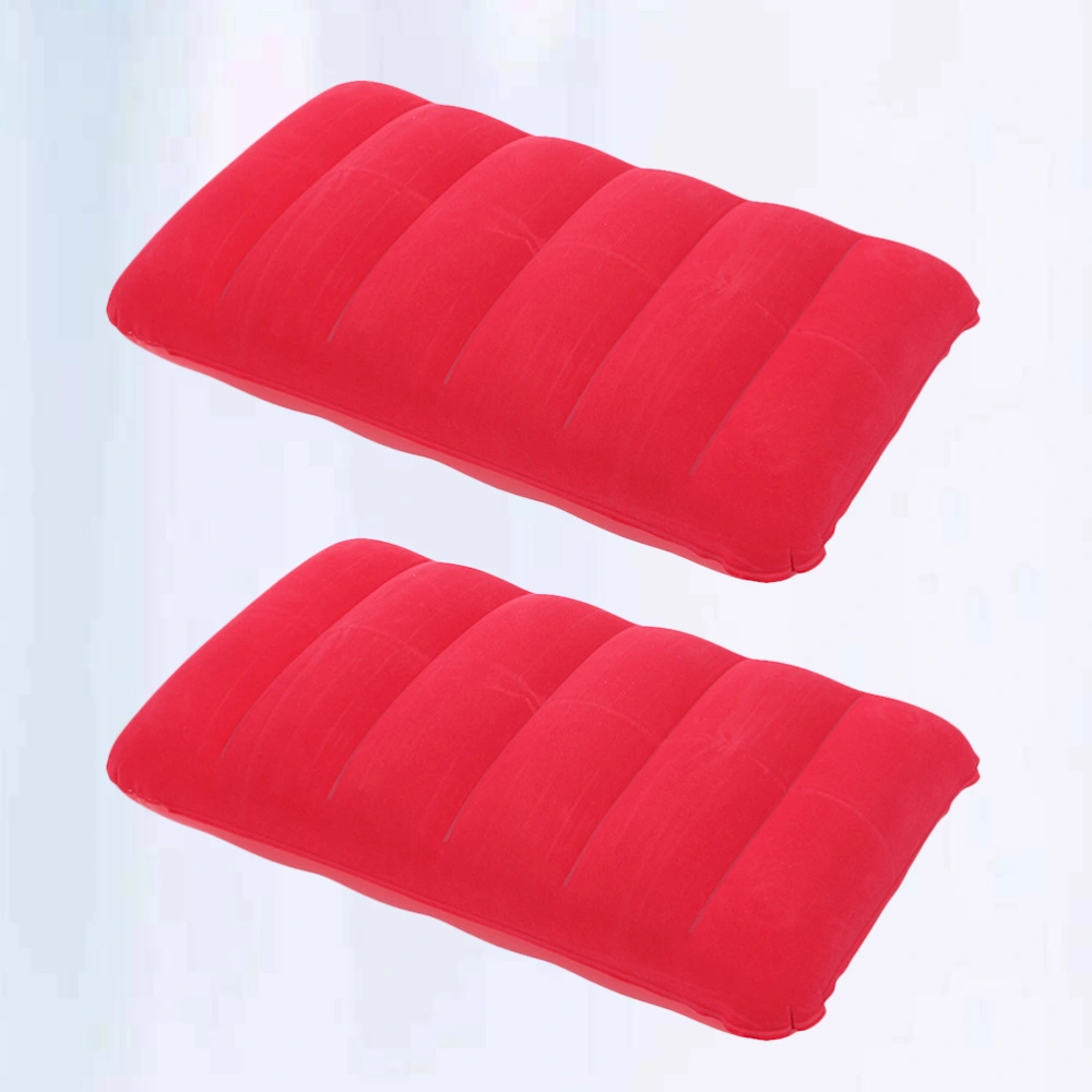 2 Pcs 65x45cm PVC Flocking Inflatable Pillow Multifunctional Nap Pillow Waist Cushion for Outdoor Travel Camping  (Red)