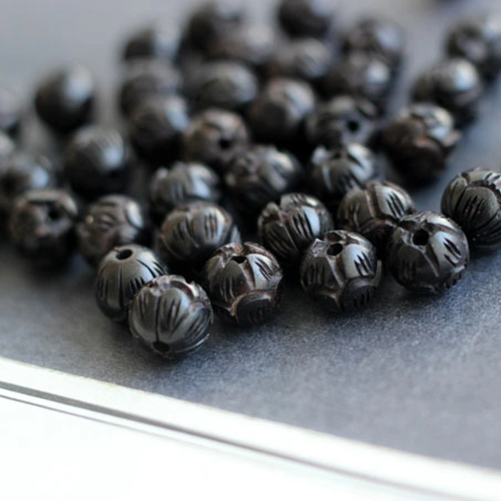 20 Pcs 12MM Lotus Carved Round Ebony Beads Buddha Rosary Accessories DIY Craft Loose Beads Creative DIY Jewelry Accessories for Bracelet Keycahin (Black)