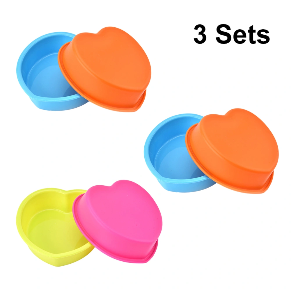 3 Sets Heart Shaped Cake Mold Creative Silicone Mold Fondant Cake Chocolate Mould Creative Baking Tool for Home Bakery (Random Color)