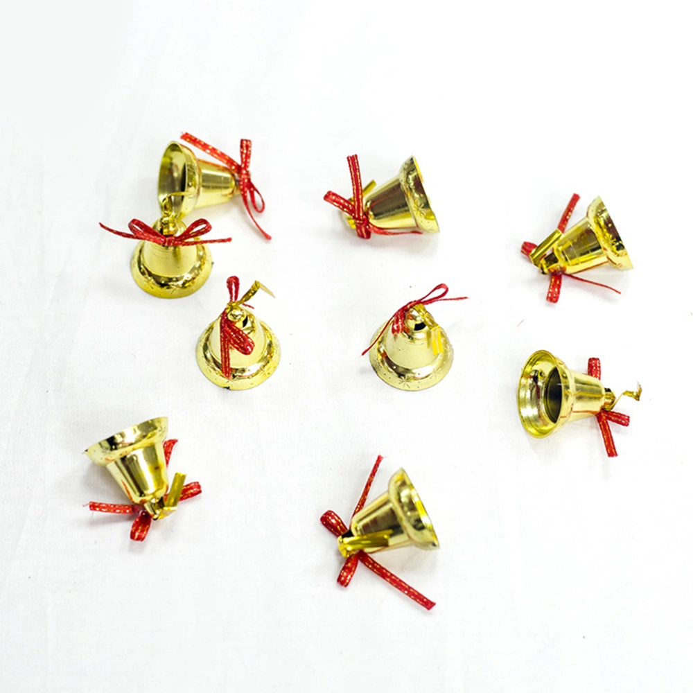 18pcs Plastic Golden Jingle Bells Red Ribbon Small Bell Jewelry Ornaments Xmas Decor Pendants for Party Christmas Tree DIY Crafts