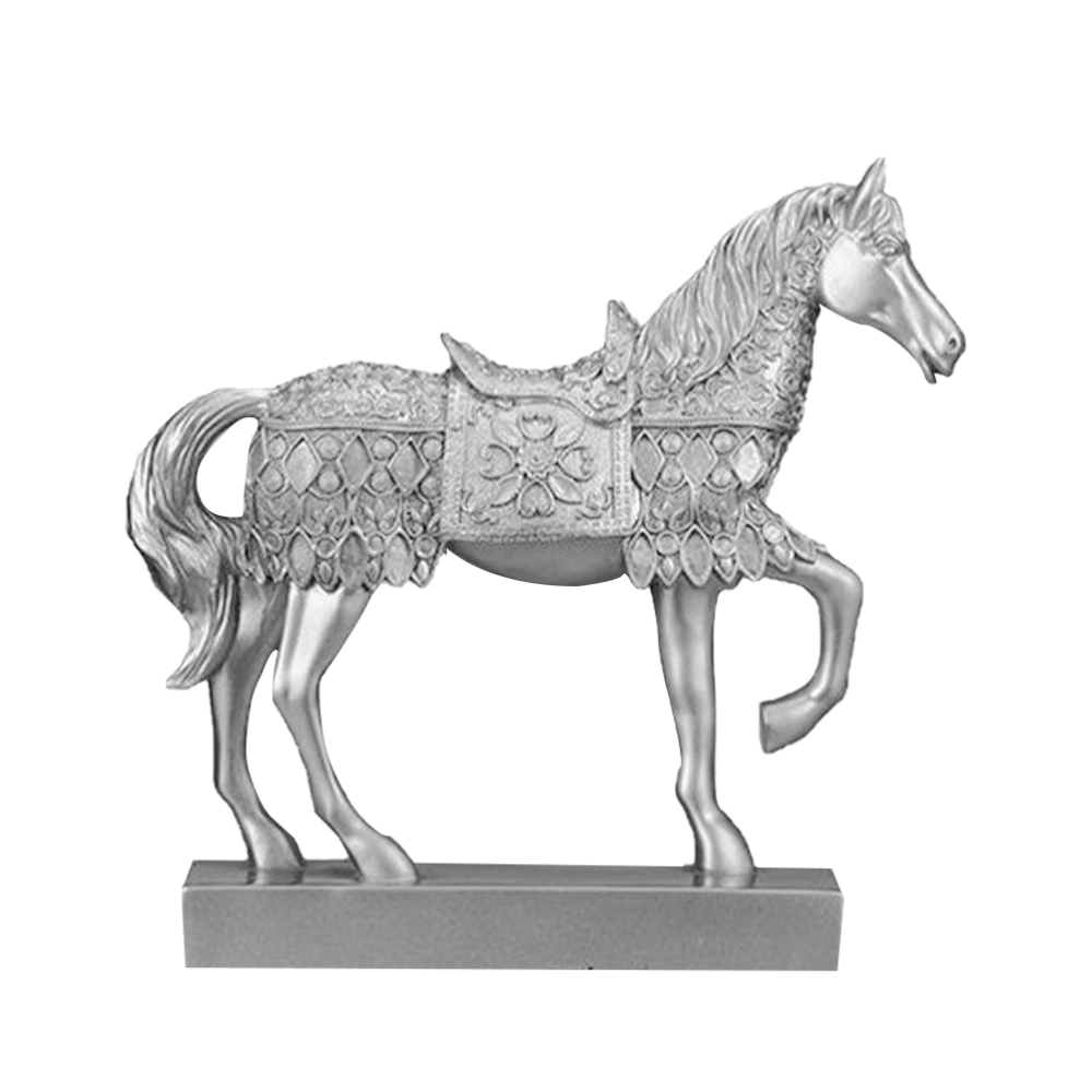 1Pc Resin Horse Crafts Creative Delicate Starting Business Ornament Home Office Decoration (Silver)