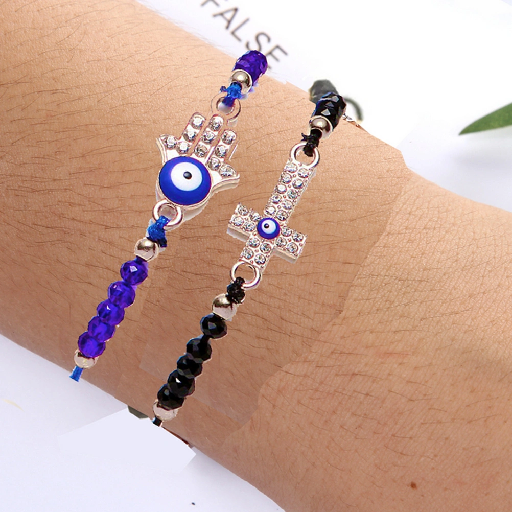 12pcs Evil Eye Beaded Bracelet Adjustable Blue Evil Eye Rope Bracelets Protection Bracelet