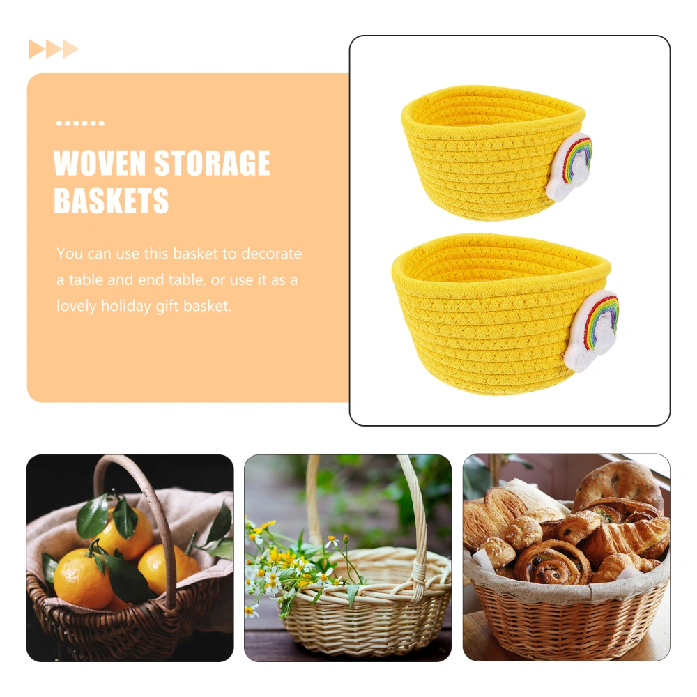 2pcs Desktop Organizer Baskets Cotton Rope Weaving Baskets Desktop Snack Baskets