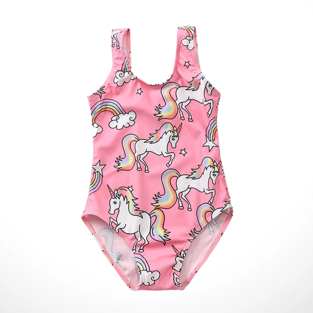 Pink Unicorn Printing Swimwear One-piece Beach Sexy Bikini Summer Vacation Swimsuit Baby Bathing Suits for Girls - Size L