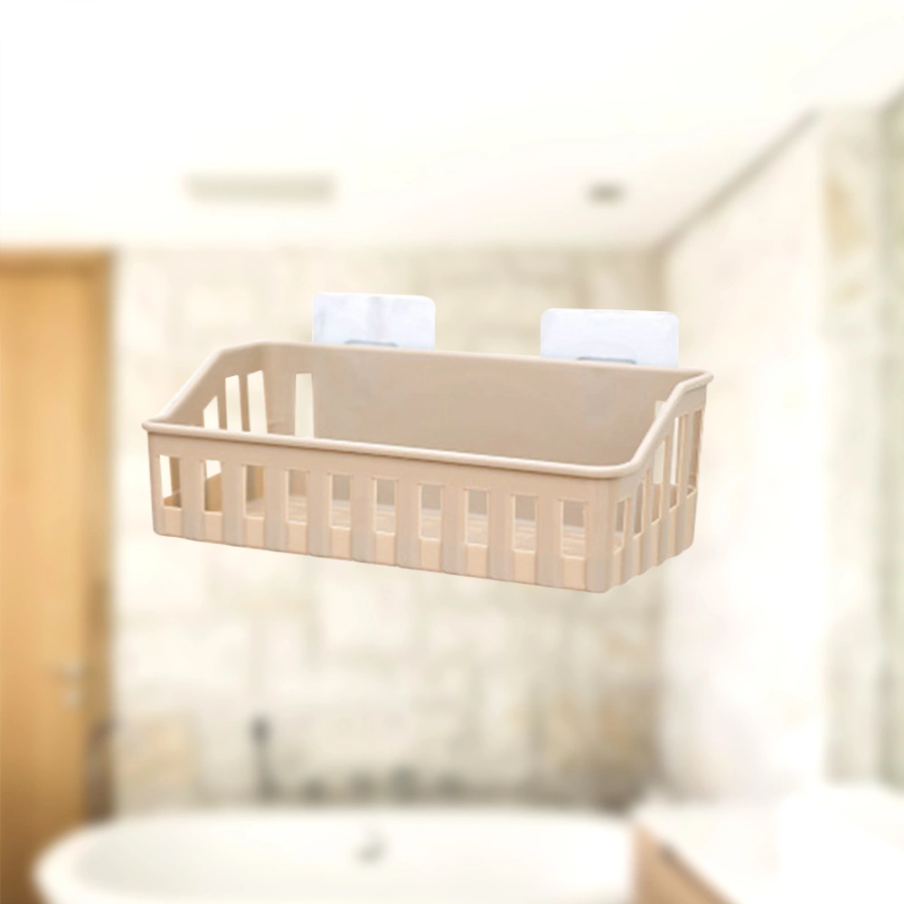 Bathroom Shelf Wall Mounted Storage Basket Punch Free Storage Rack Shower Organizer Kitchen Storage Holder (Light Coffee)