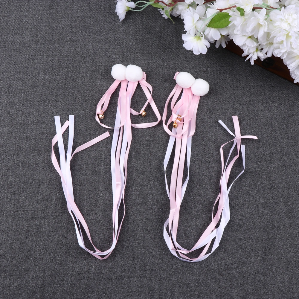 1 Pair Children Tassel Hair Clips Hanfu Clothing Tassel Headdress Traditional Chinese Ribbon Hair Clip (Pink)