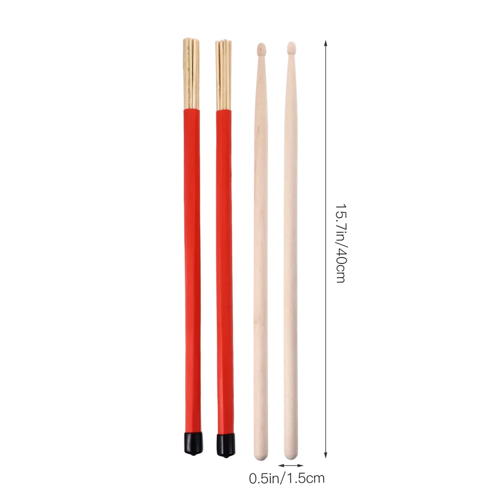 1 Set Drum Stick Includes Drumstick Bamboo Brush Retractable Steel Wire Brush