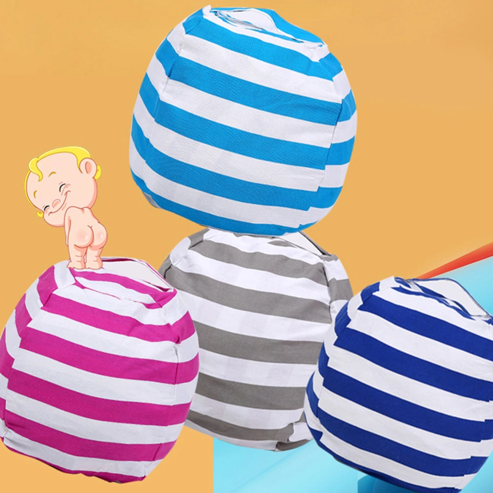 Large Capacity Spherical Shape Design Plush Toy Storage Bag Child Sofa Cushion with Handle Zipper (Small Size Blue Stripes)