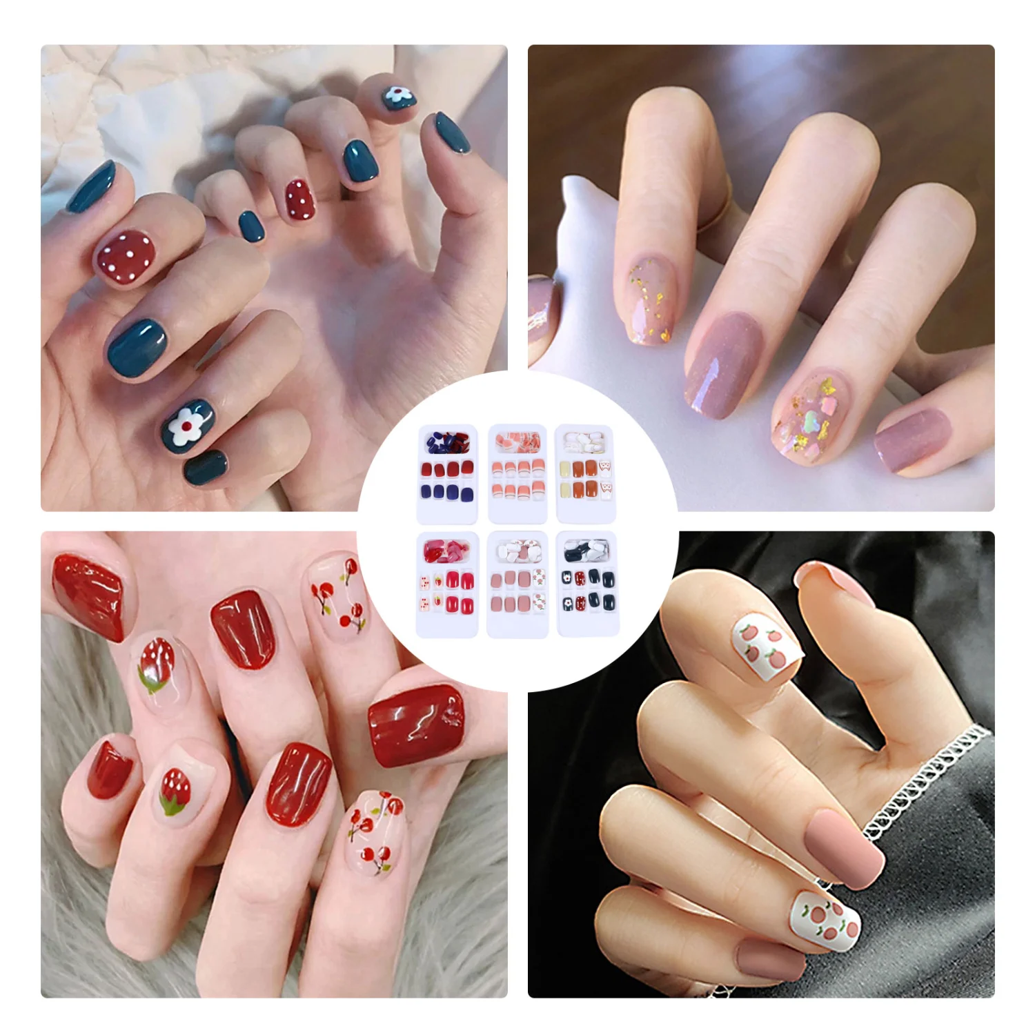 144pcs Press on Nails Artificial Nails False Nails Art Stickers Random Pattern