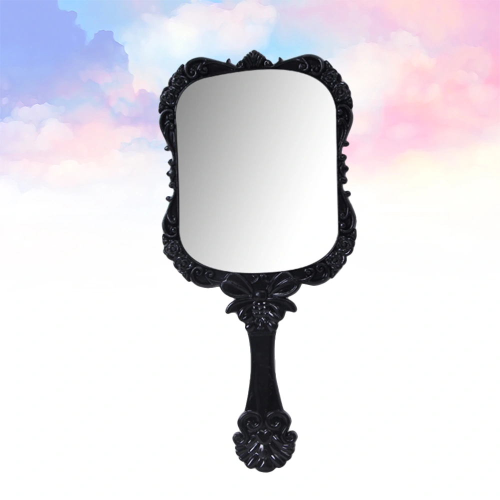 2PCS Square Handle Makeup Mirror Stylish Pattern Mirror Plastic Printed Mirror Delicate Handle Makeup Mirror for Home Salon Use Black