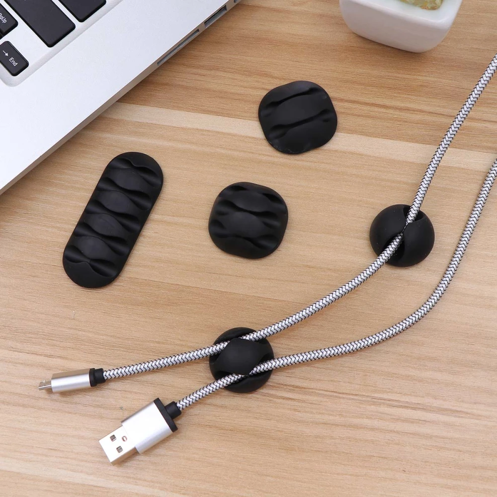 20pcs Desk Cable Clips Plastic Cord Organizer Self Adhesive Cord Holders Wire Management for Home Office (Black)