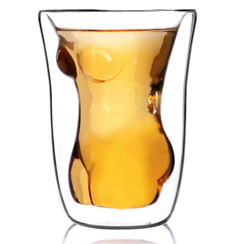 Double Layer Glass Cup Wine Cup Creative Beauty Shaped Whiskey Glass Cup Heat Resistance Beer Water Cup Restaurant Decoration (without Liquid) 