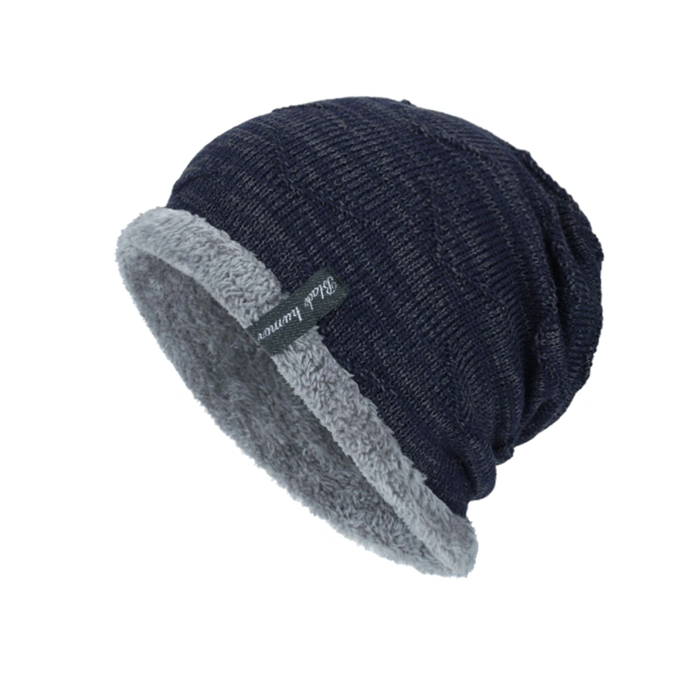 Men's Winter Knit Beanie Slouchy Warm Hat Thick Plush Brim for Outdoors(Navy)